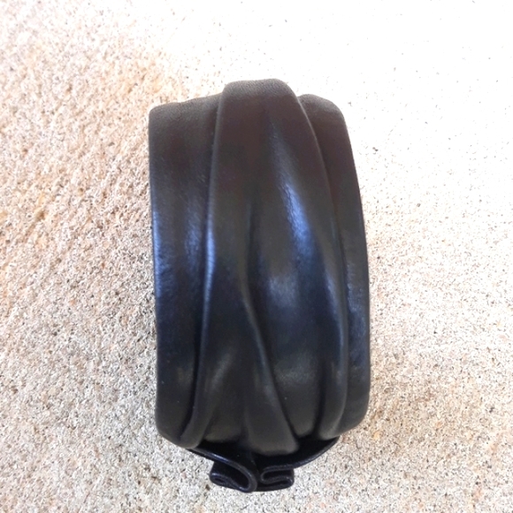Black Leather Bangle Bracelet/ 90's/Handcrafted/ Statement Bracelet - Picture 14 of 16